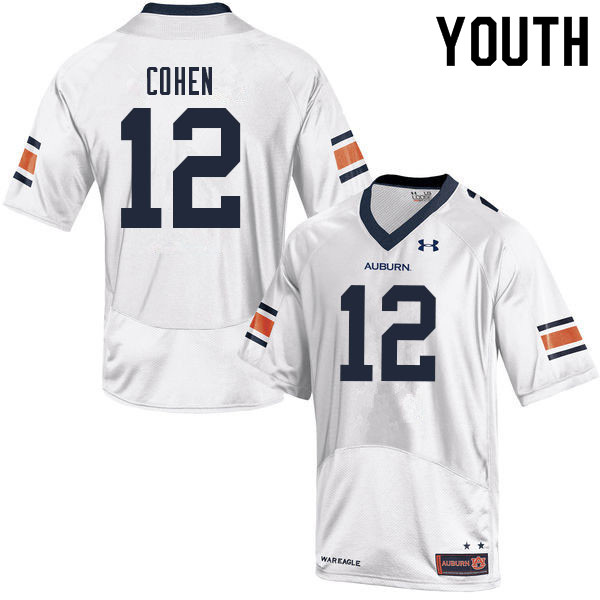 Auburn Tigers Youth Sammy Cohen #12 White Under Armour Stitched College 2021 NCAA Authentic Football Jersey UYY0874EG